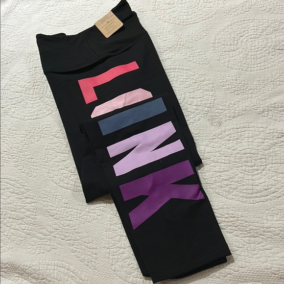 PINK Victoria's Secret Black and Pink Leggings with Gradient Logo - Picture 2 of 8